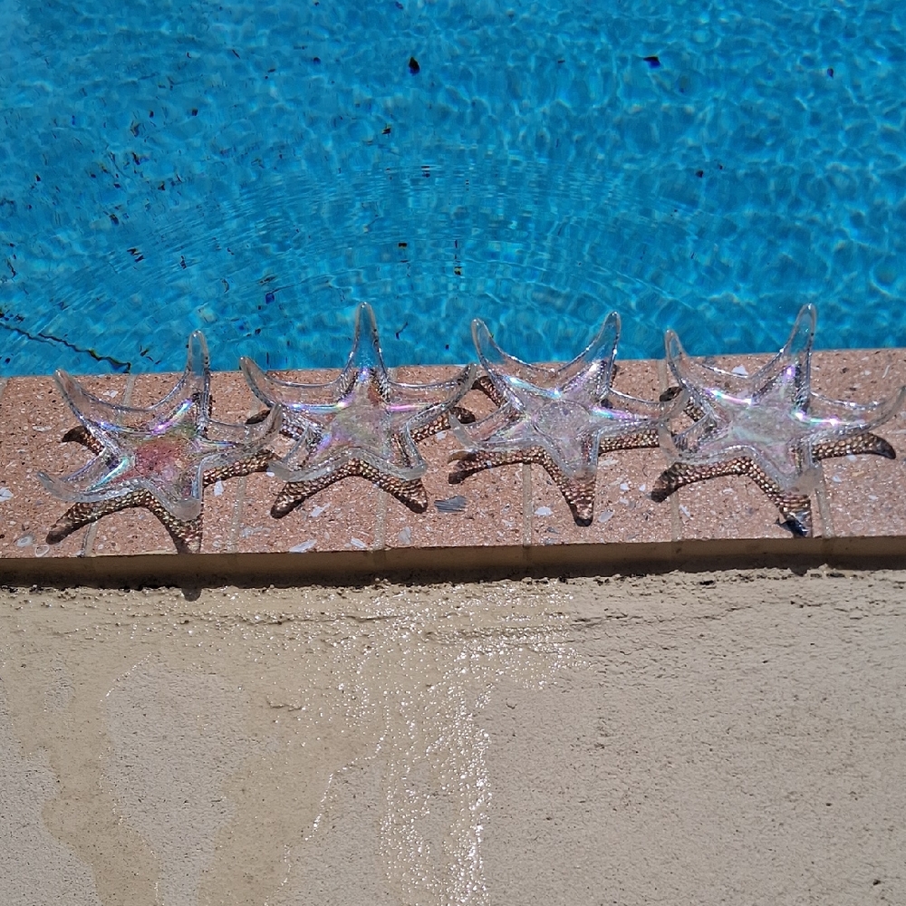 RARE Akcam Iridescent Starfish Appetizer dishes. Set of 4. Exc.Cond. Beautiful!!